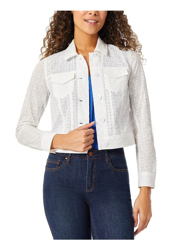 Petites Womens Eyelet Long Sleeve Trucker Jacket Casual Formal Business