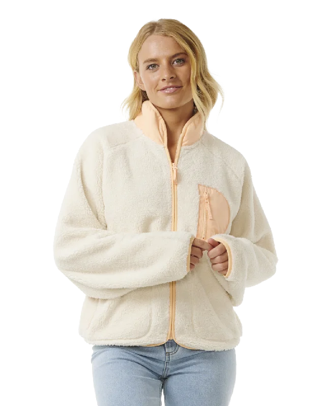 Shore Break Zip Fleece Jacket in Off White Spandex Blend Rayon Blend Denim Blend