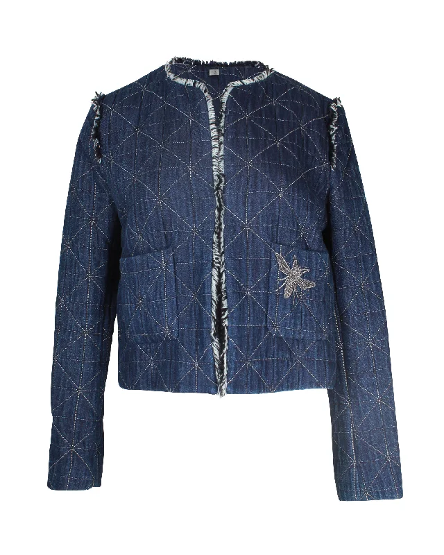 Sandro Paris Quilted Jacket in Blue Cotton Seamless Knitted Crochet