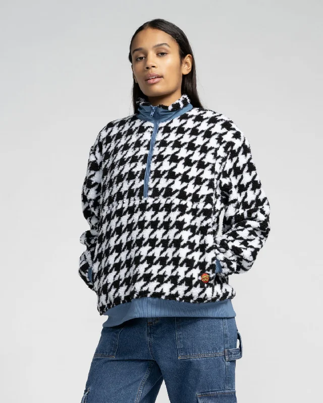 Astra Sherpa Fleece Jacket in Black & White Print Jacquard Patchwork