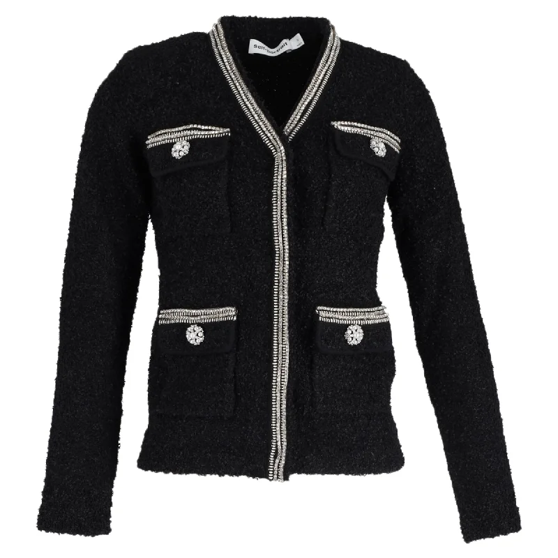 Self-Portrait Embellished Jacket in Black Wool Fashionable Trendy Casual