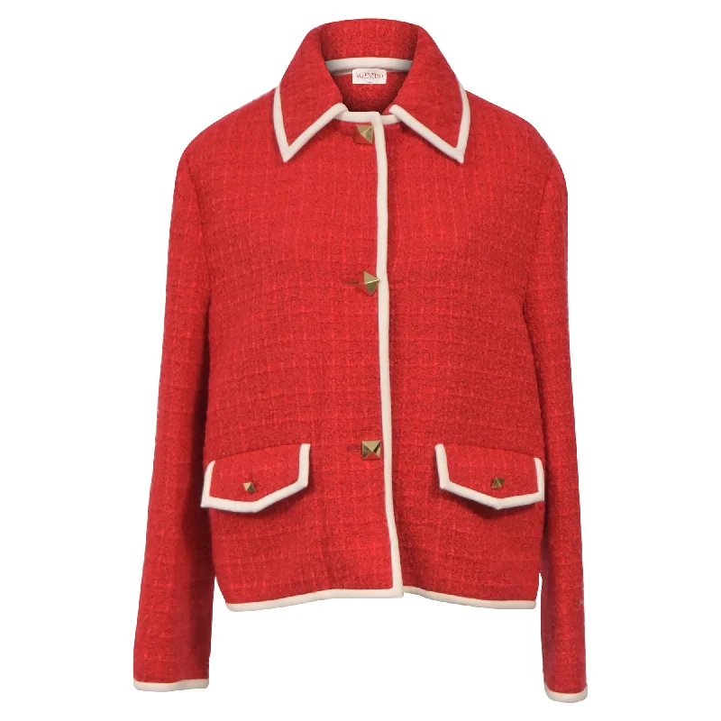 Valentino Timeless Boucle Jacket in Red Cotton Terry Blend Velvet Blend Canvas Blend