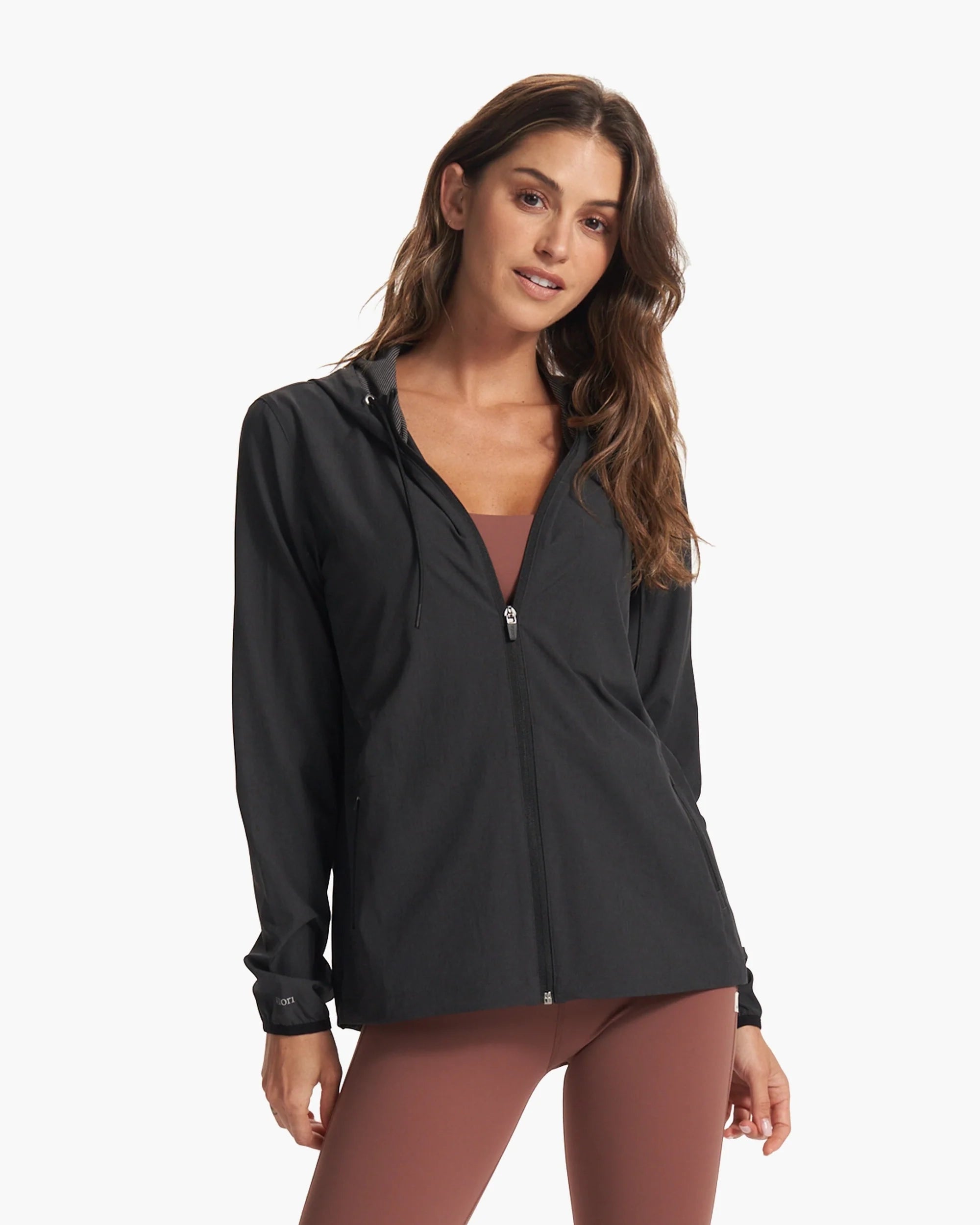 Outdoor Trainer Shell Zip Jacket in Black Heather V-Neck T-Shirt Long Sleeve Cotton