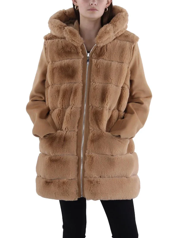 Womens Quilted Hooded Puffer Jacket Hooded Caped Shawl Collar