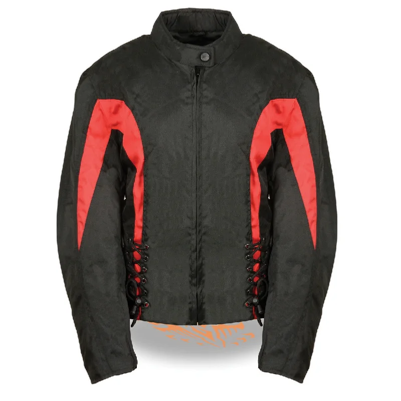 Nexgen SH2188 Women's Black and Red Textile Motorcycle Riding Jacket V-Neck T-Shirt Long Sleeve Cotton