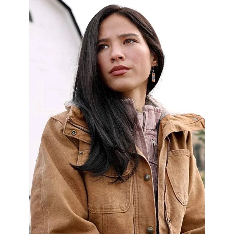 Yellowstone Kelsey Asbille Brown Cotton Jacket Graphic Embroidered Appliqued