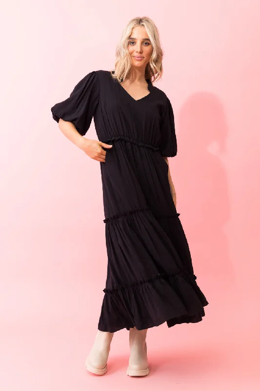 Amelia Cotton Maxi Dress Black Classic V-Neck Maxi Dress