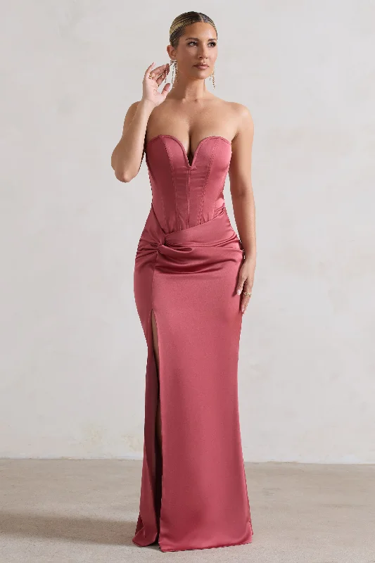 Ardelle | Rose Pink Satin Corseted Wrap Maxi Dress Fashionable Sheer Maxi Dress