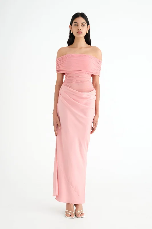 Benni Nico Off Shoulder Maxi Dress - Candy Floss Elegant Maxi Dress with Drapes