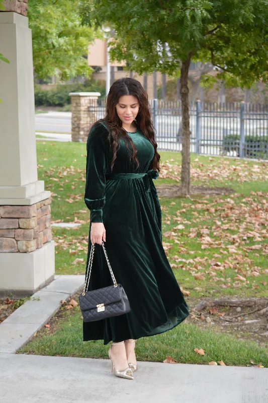 Cameo Emerald Green Velvet Maxi Dress Comfortable Plunging Neckline Maxi Dress