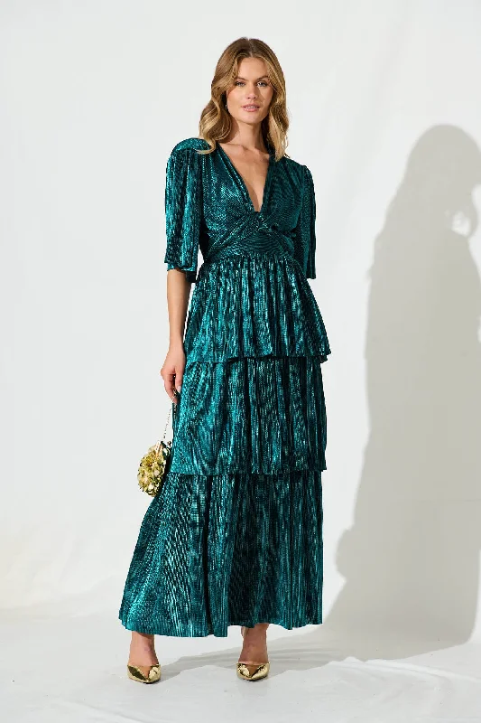 Carnation Maxi Dress In Teal Lurex Comfortable Casual Maxi Dress