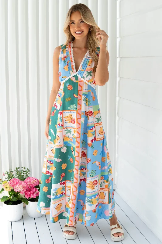 Coastal Print Maxi Dress Stylish A-Line Maxi Dress