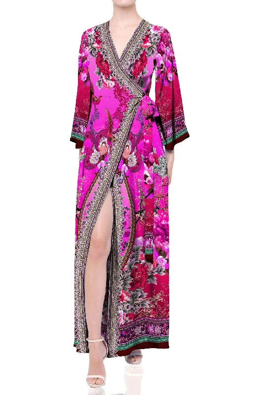 Fuchsia Wrap Maxi Dresses For Women Comfortable Pleated Maxi Dress