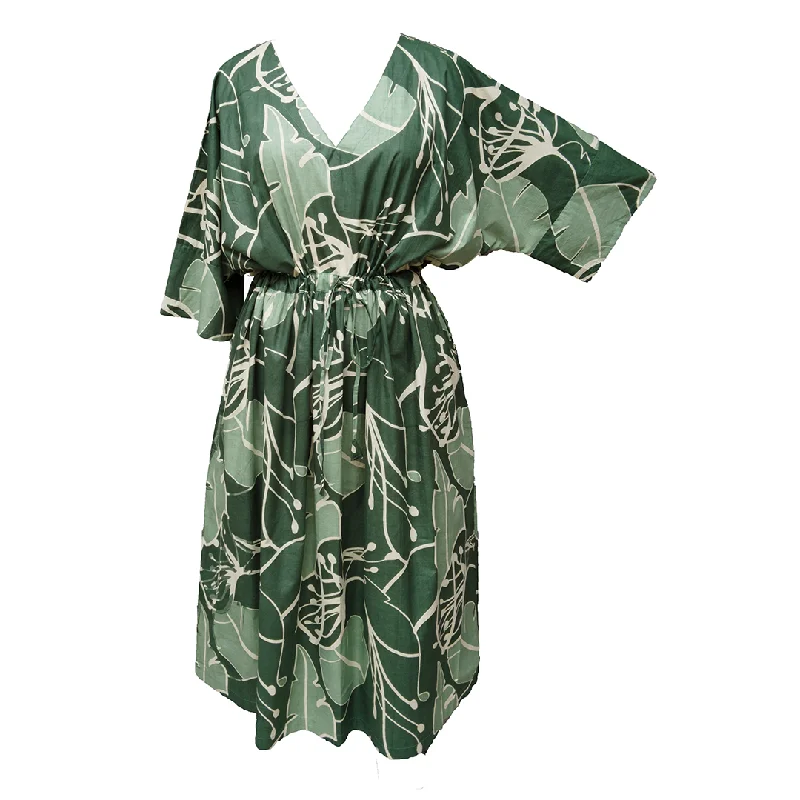 Green Banana leaves Cotton Maxi Dress UK Size 18-32 M165 Cozy Ribbed Maxi Dress