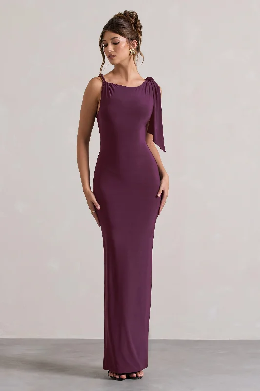 Kacey | Plum Twisted Knot Maxi Dress Elegant Wraparound Maxi Dress