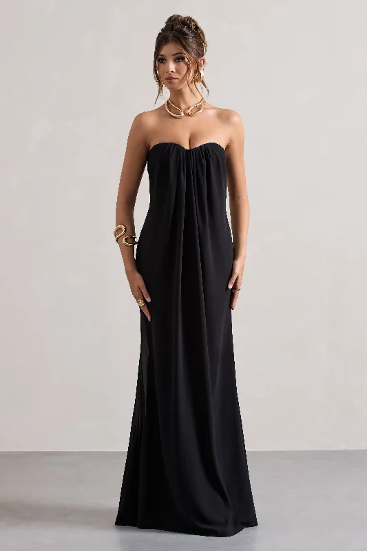 Kaz | Black Chiffon Sweetheart Maxi Dress Classic V-Neck Maxi Dress