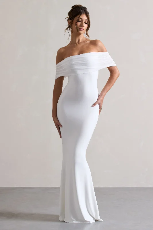 Kiana | White Bardot Maxi Dress Fashionable Sleeveless Maxi Dress