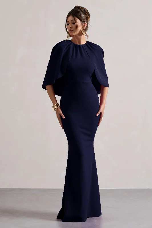 Kianne | Navy Draped Short-Sleeve Maxi Dress Chic Summer Floral Maxi Dress