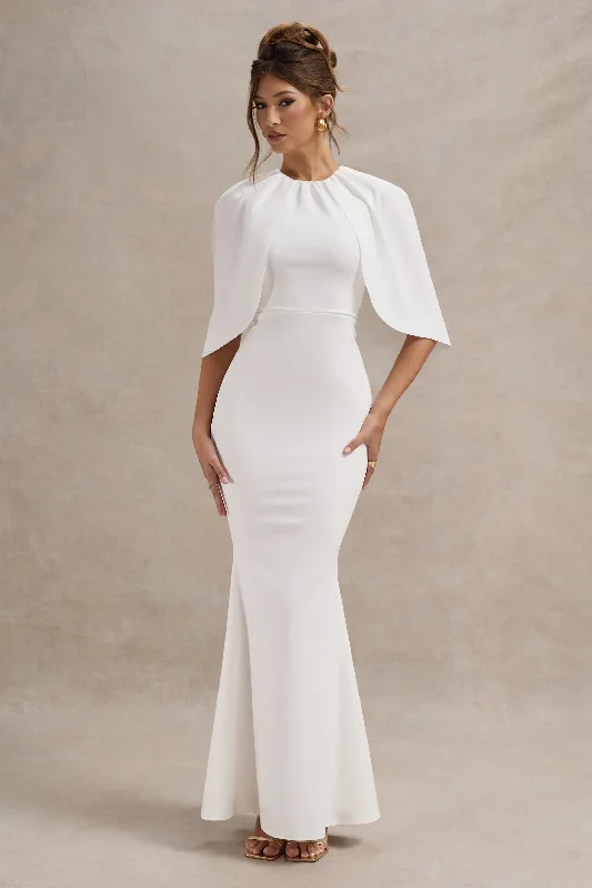 Kianne | White Draped Short-Sleeve Maxi Dress Trendy Maxi Dress with Straps