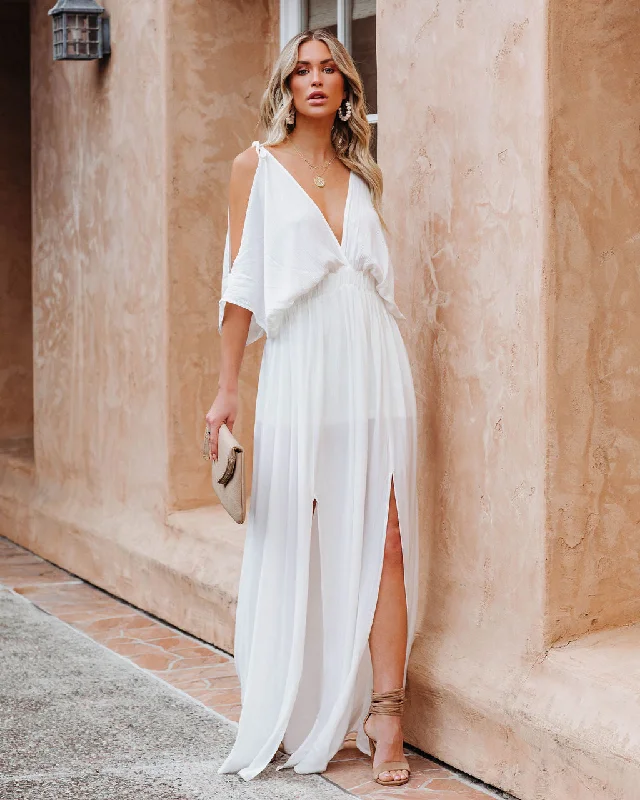 Korrine Cold Shoulder Maxi Dress - Off White Trendy Button Front Maxi Dress