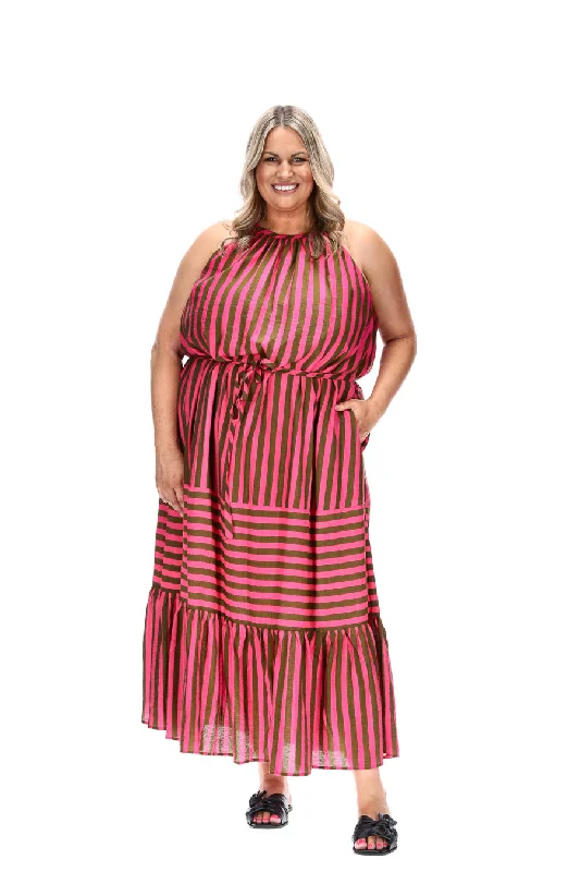 Cassandra Maxi Dress Stripe Fashionable Open-Back Maxi Dress