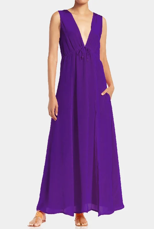 Purple Maxi Dress for Women Cozy Cold-Shoulder Maxi Dress