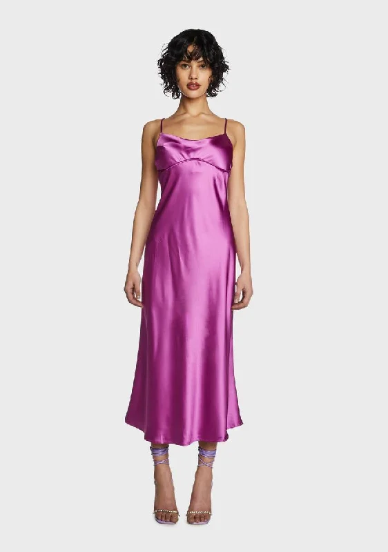 Purple Satin Back Slit Maxi Dress Comfortable Cotton Maxi Dress