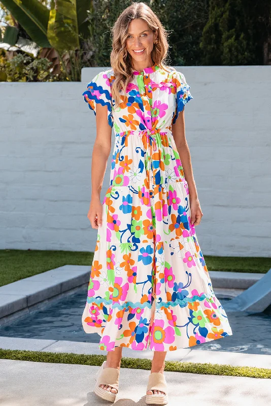 Ricrac Trim Flutter Floral Maxi Dress Chic Summer Maxi Dress