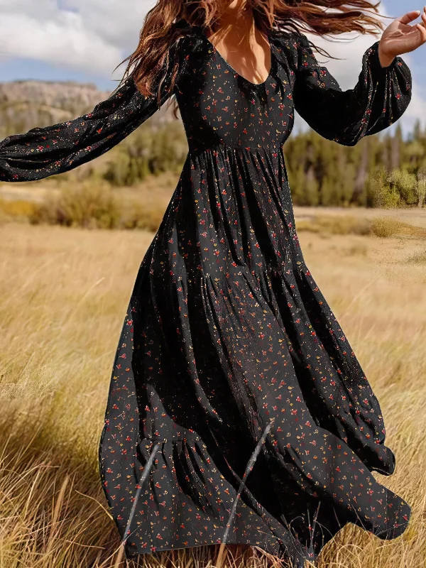 Rustic Floral Maxi Dress Classic Black Maxi Dress