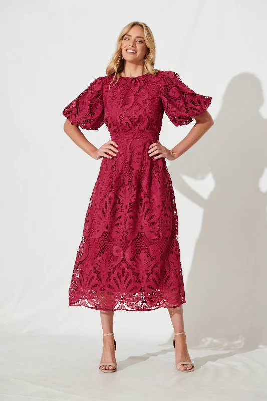 Tillie Lace Maxi Dress In Berry Elegant Floral Maxi Dress