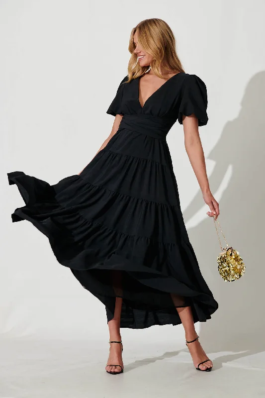 Truelove Maxi Dress In Black Fashionable Asymmetrical Maxi Dress