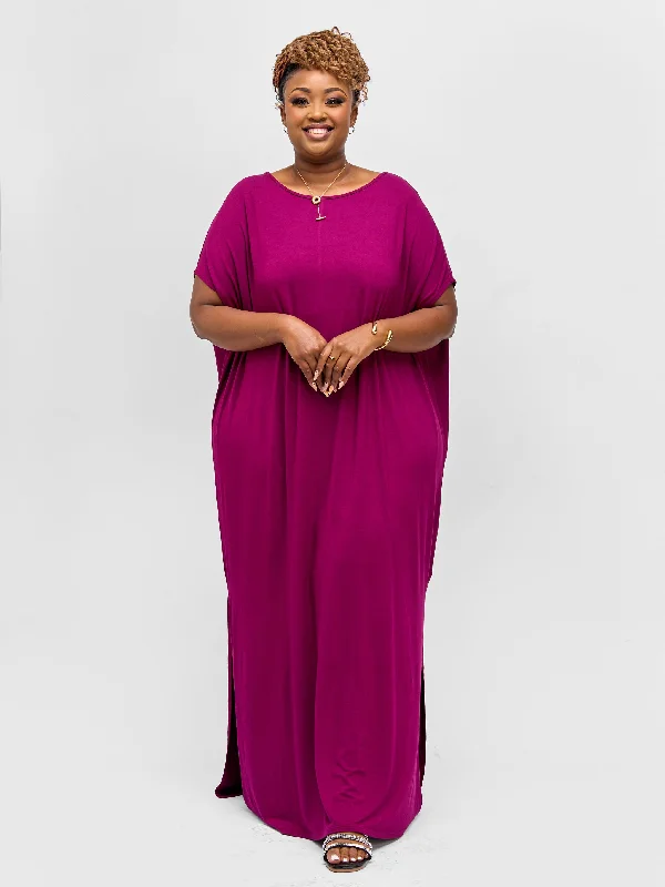 Vivo Essentials Dolman Maxi Dress - Mulberry Fashionable Off-Shoulder Maxi Dress