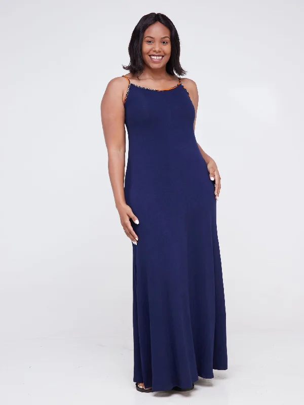 Vivo Essentials Strap Maxi Dress - Navy Blue Trendy Fit-and-Flare Maxi Dress