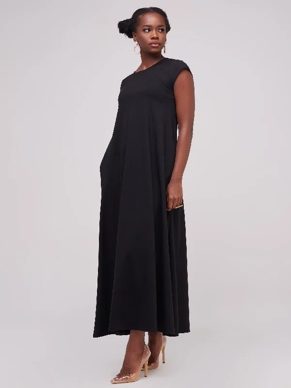 Vivo Basic Kena Tent Maxi Dress - Black Trendy Fit-and-Flare Maxi Dress