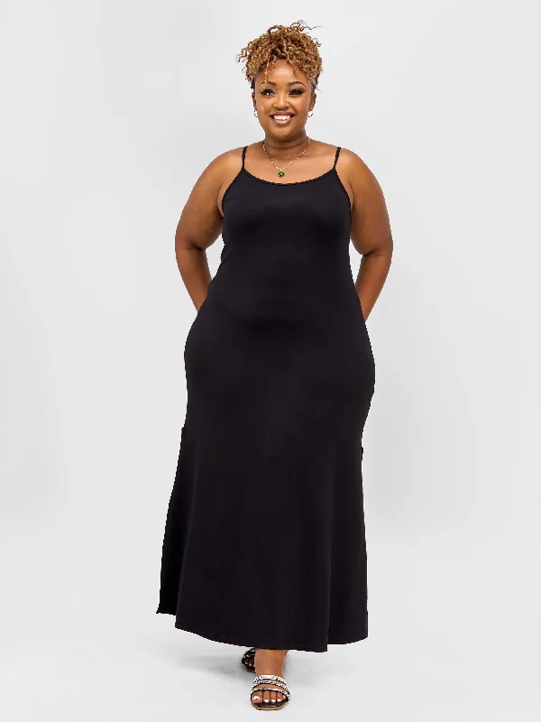 Vivo Essentials Strappy Maxi Dress - Black Fashionable High-Low Maxi Dress