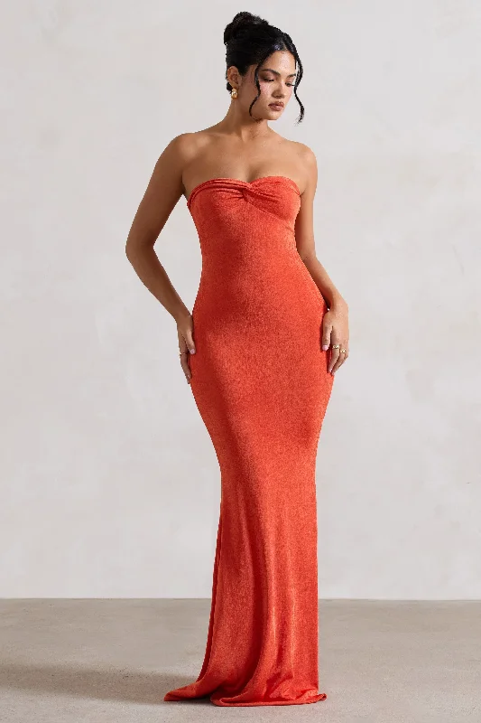 Wild Fantasy | Orange Bandeau Sweetheart Maxi Dress Classic A-Line Maxi Dress