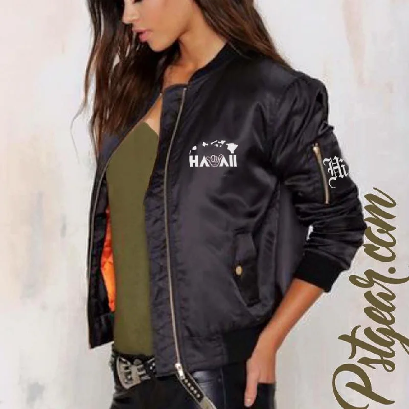 A HI HAWAII ISLANDER Bomber Womens Jackets Toggled Jacket Drawstring Jacket Belted Jacket