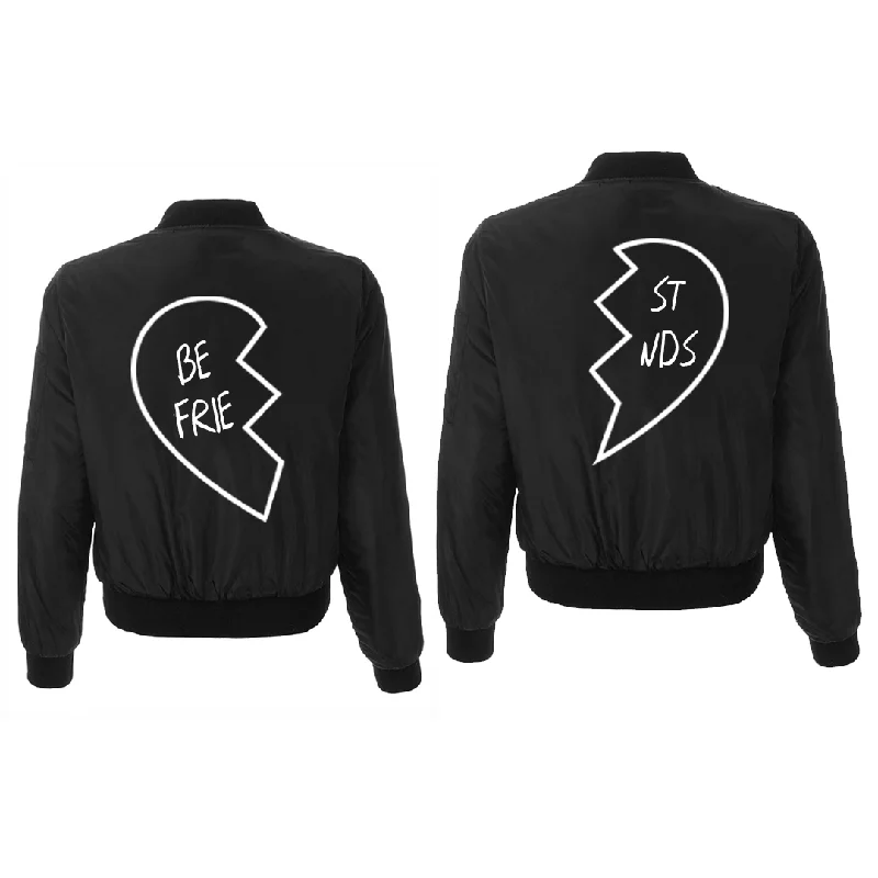 Best Friends Heart Black Bomber Jacket Fleece Jacket Down Jacket Feather Jacket