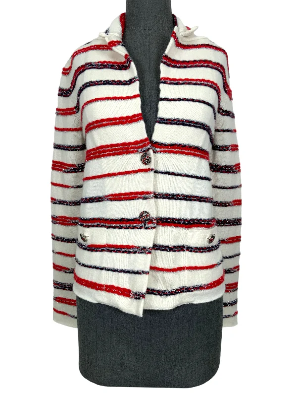 CHANEL 20S Striped Cashmere Jacket Size S NEW Knit Jacket Woven Jacket Fleece Jacket