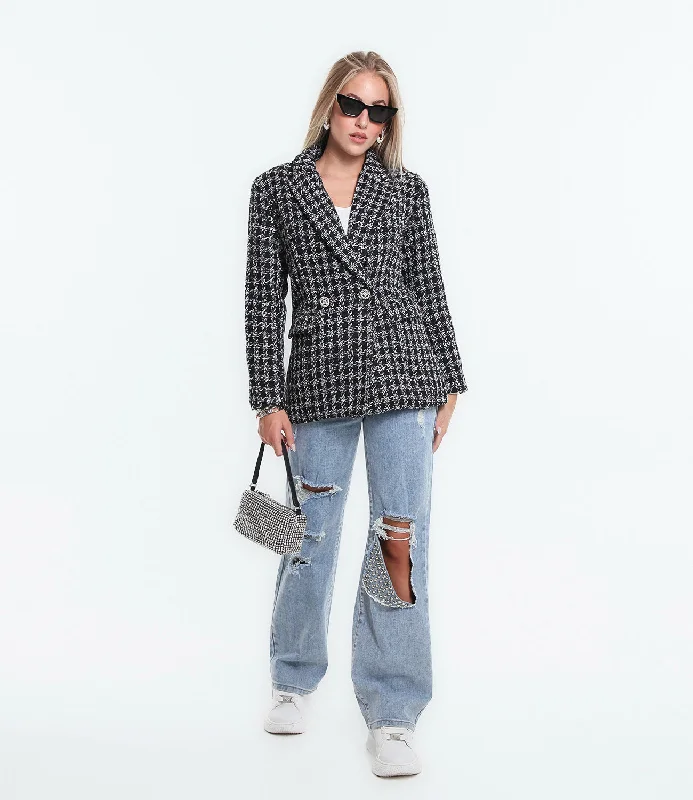 Chicago Houndstooth Jacket Oversized Jacket Tailored Jacket Straight Jacket