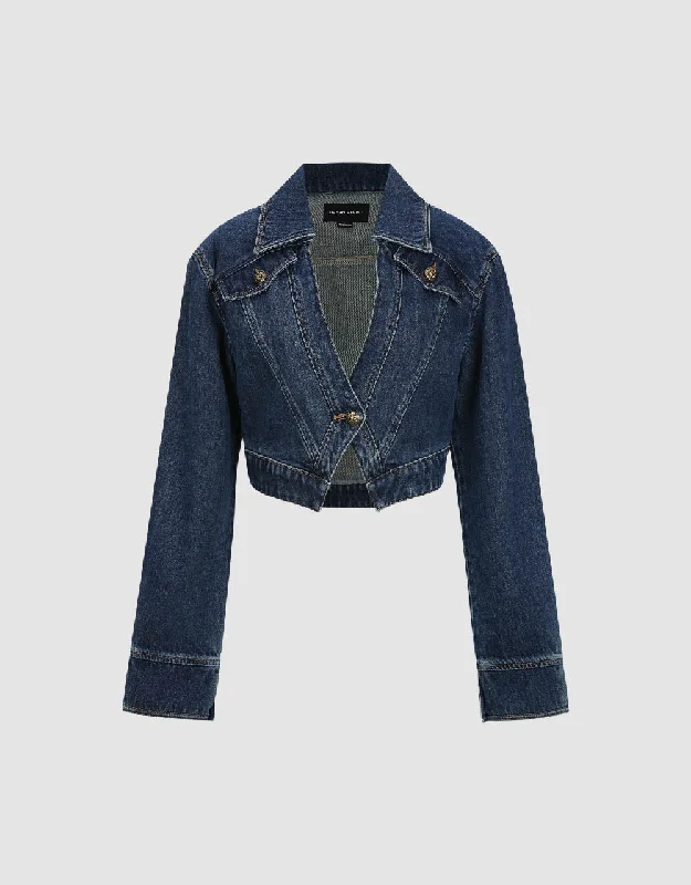 Cropped One Button Denim Jacket Oversized Jacket Tailored Jacket Straight Jacket