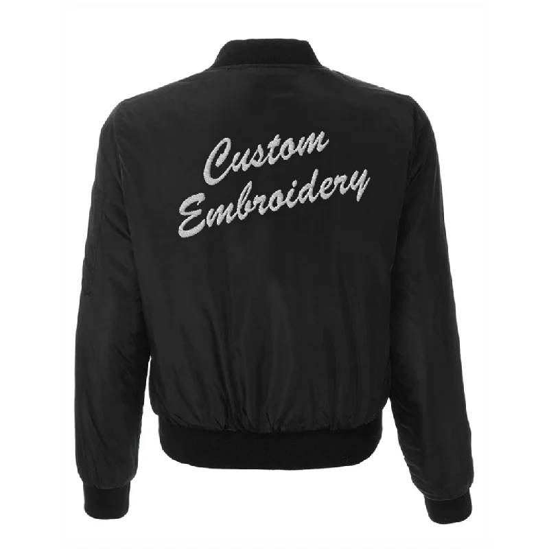 Custom Embroidered Black Bomber Jacket Ribbed Jacket Pleated Jacket Ruffled Jacket