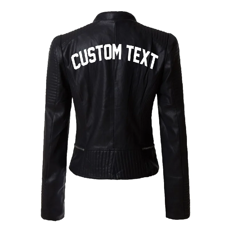 Custom Text Black Moto Faux Leather Jacket Plaid Jacket Tartan Jacket Houndstooth Jacket