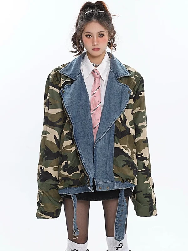 Sage Denim Blue Patchwork Army Green Long Sleeve Zip Up Jean Jacket Wool Jacket Cashmere Jacket Tweed Jacket