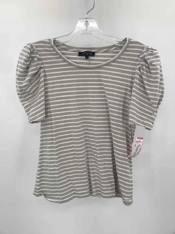 Pre-Owned 1.State Grey Size Small Stripe T-shirt Spandex Blend Rayon Blend Denim Blend Pre-Owned 1.State Grey Size Small Stripe T-shirt Spandex Blend Rayon Blend Denim Blend