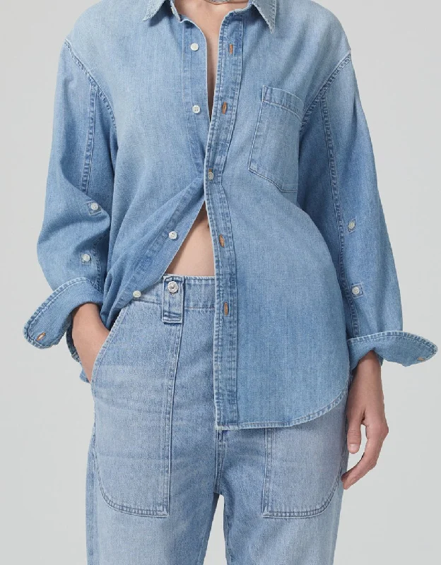 citizens of humanity kayla denim shirt Solid Print Embellished