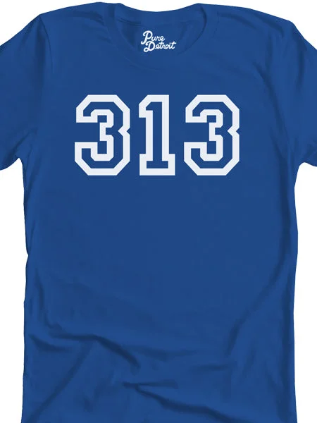 313 Unisex T-shirt - White / Royal Blue Embroidered Appliqued Beaded