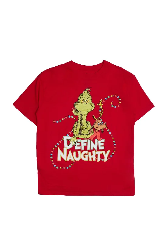 The Grinch And Max Define Naughty Graphic Relaxed Tee Graphic Embroidered Appliqued