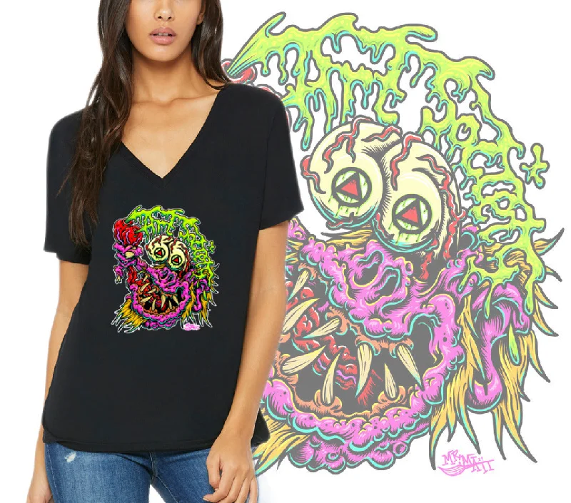 Art Society GNARLY MONSTER WOMENS V-NECK TEE BLACK Oversized T-Shirt Spandex breathable Art Society GNARLY MONSTER WOMENS V-NECK TEE BLACK Oversized T-Shirt Spandex breathable