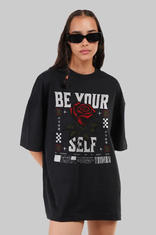 Be Yourself Black Baggy Fit T-Shirt Women Elasticated Padded Insulated